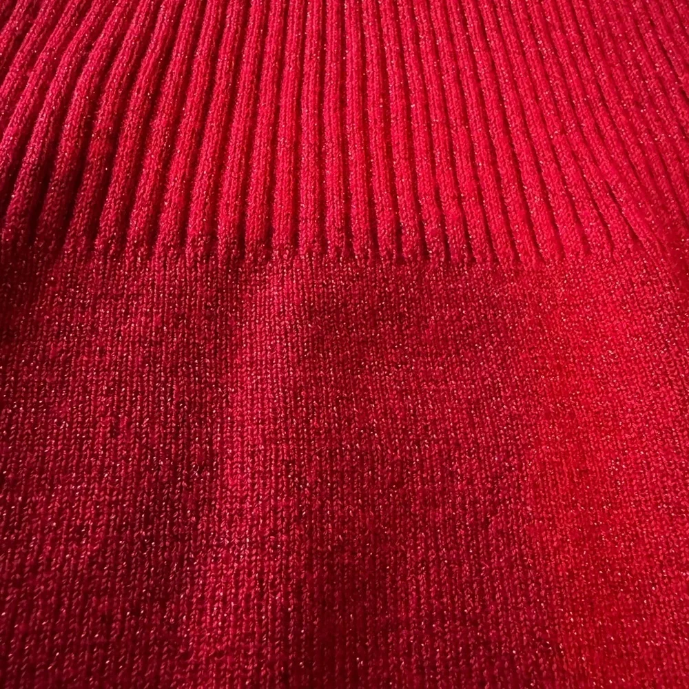 Ribbed Red Cowl Neck Tunic Sweater Women’s Medium Parisian Chic Minimalist